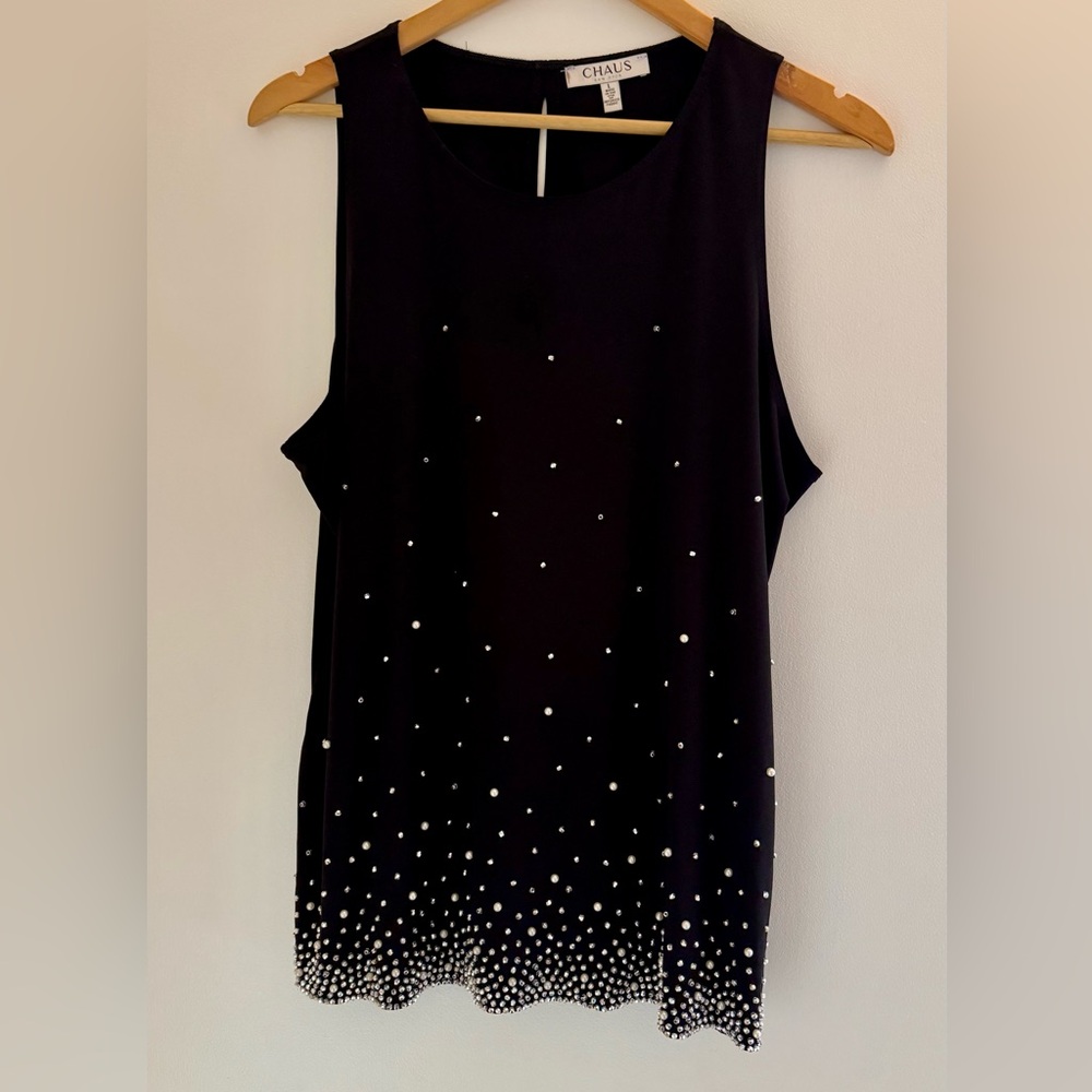 Chaus Black Sequin & pearls  Sleeveless blouse